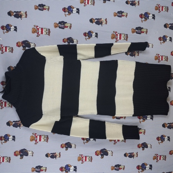 Seductions chunky stripe black & white fitted knit turtle neck Med sweater dress - Picture 4 of 6